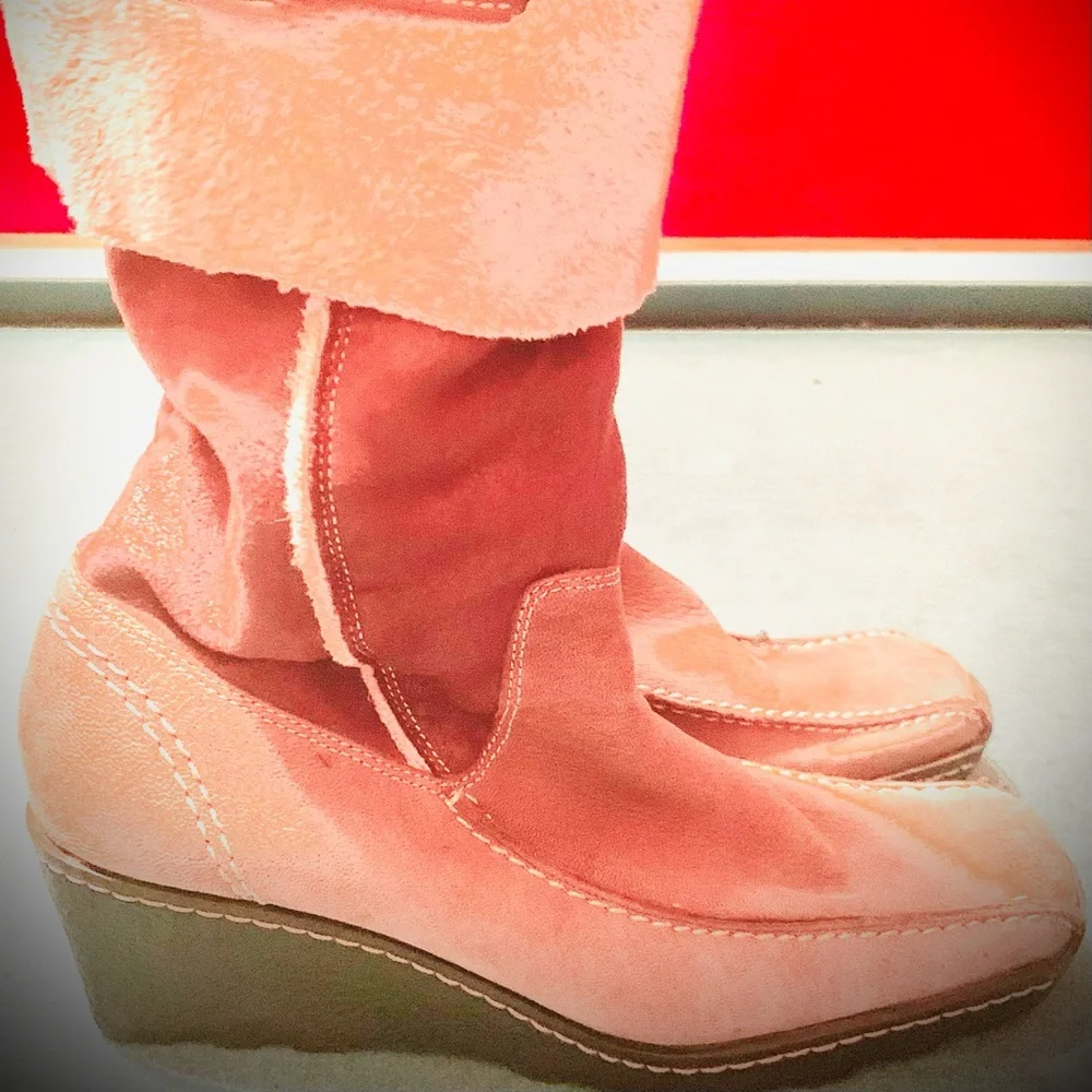 Nine West Two Tone Wedge Heel Suede Boots